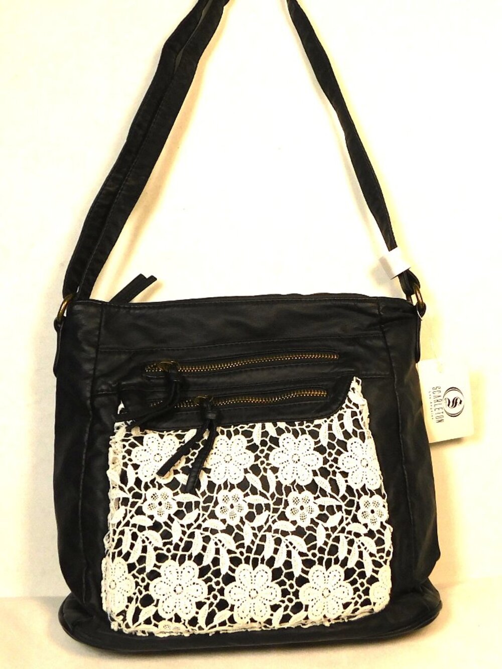 SCARLETON Los Angeles Black /White Lace Crossbody Bag Black H174001 New With Tag